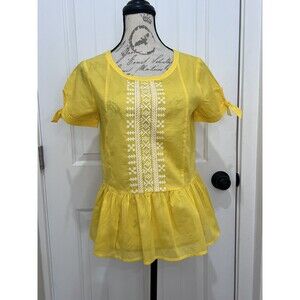 J. Crew Yellow Tunic Peplum Blouse Size 2 Loose 100% Cotton Summer
